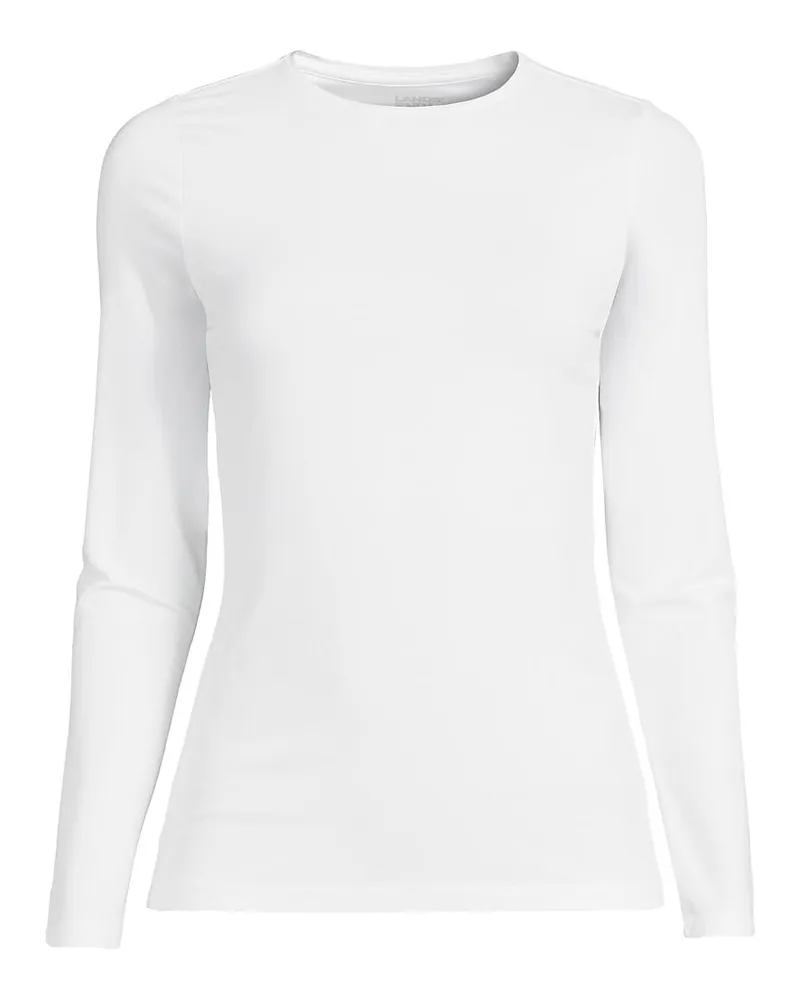 Lands' End Shirt aus Baumwolle/Modal-Mix mit Rundausschnitt, Damen, Größe petite, Weiß, Baumwolle Modal, by Weiß