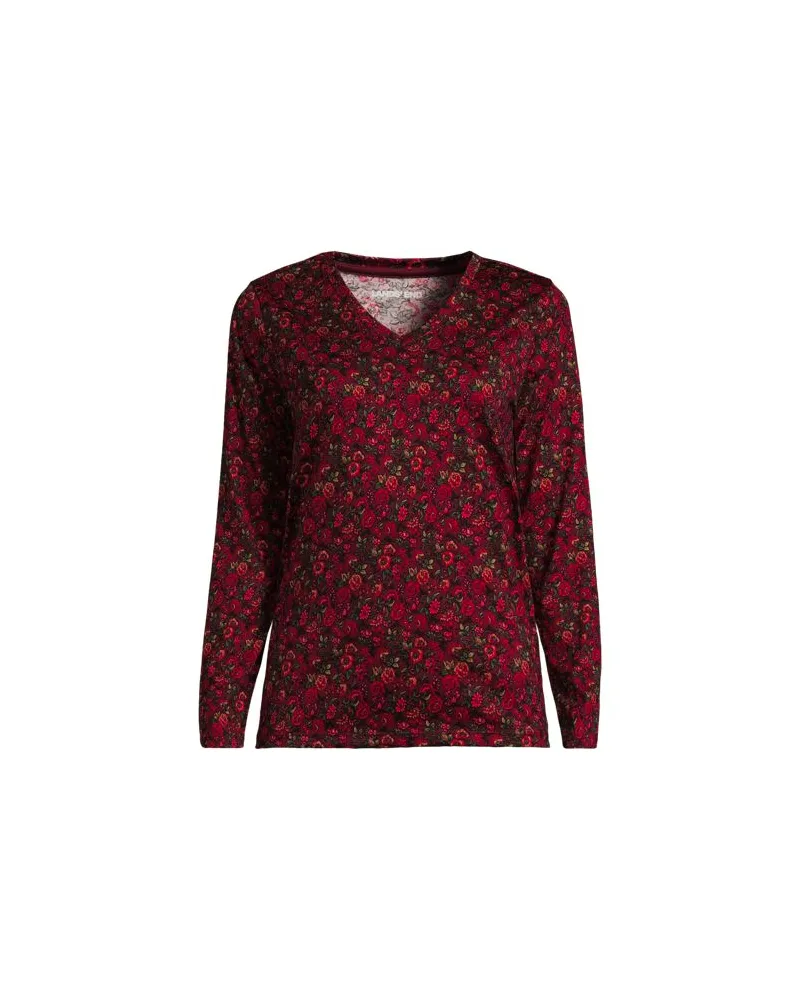 Lands' End Supima® Langarm-Shirt mit V-Ausschnitt, Damen, Größe:32-34 regular, Rot, Baumwolle, by Rot