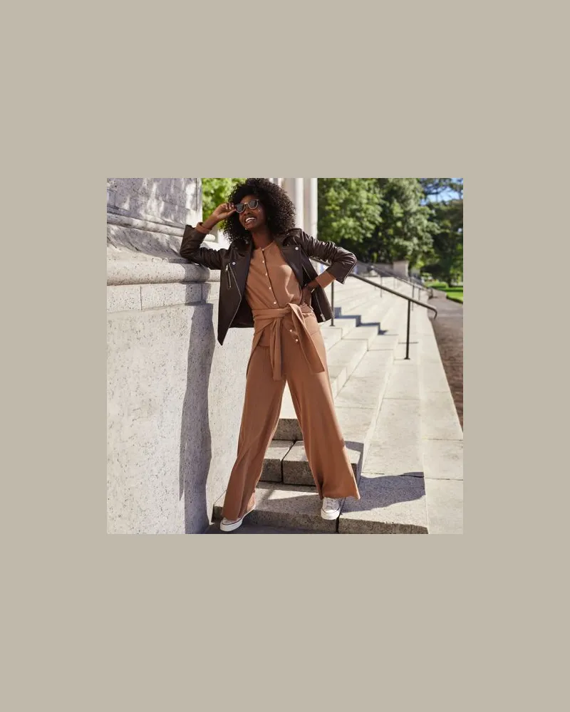 Lands' End Feinstrick-Hose mit weitem Bein, Damen, Größe regular, Braun, Baumwolle, by Braun