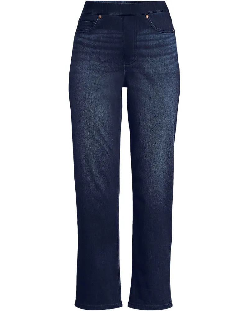 Lands' End High Waist Starfish Straight Fit Knit Denim 7/8-Schlupfjeans, Damen, Größe plus, Blau, Elasthan/Baumwoll-Mischung/Polyester-Mischung, by Lands' En Blau