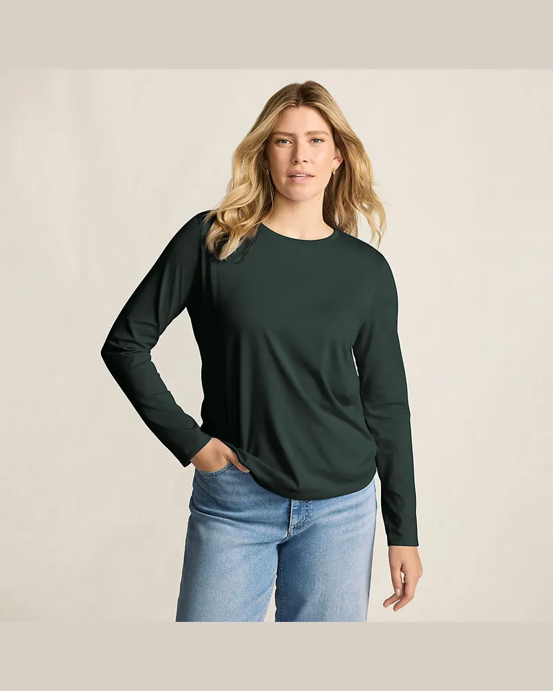 Lands' End Supima-Shirt, Langarm, Damen, Größe regular, Grün, Baumwolle, by Grün