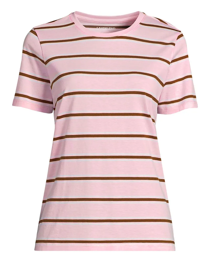 Lands' End Supima Kurzarm-Shirt mit rundem Ausschnitt, Damen, Größe regular, Pink, Baumwolle, by Pink