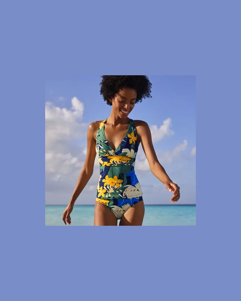 Lands' End Tankinitop mit V-Ausschnitt, Damen, Größe regular, Blau, Nylon-Mischung, by Blau