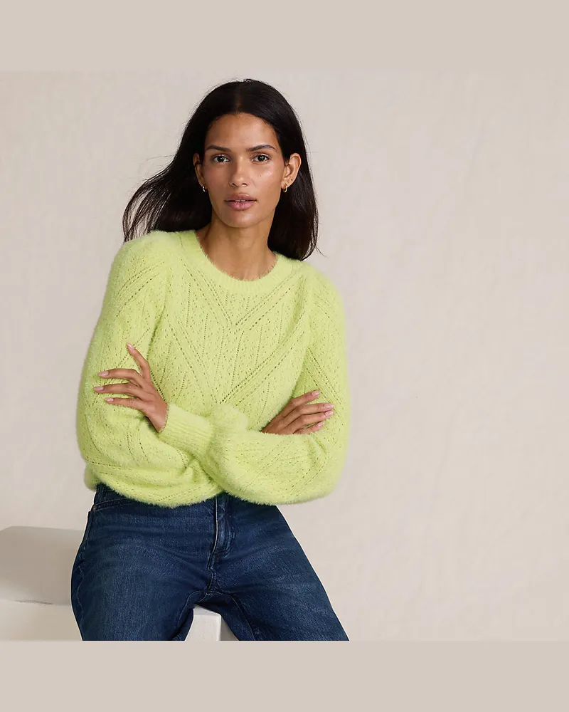 Lands' End Ajourpullover aus Wimperngarn, Damen, Größe regular, Grün, Baumwoll-Mischung/Nylon-Mischung, by Grün