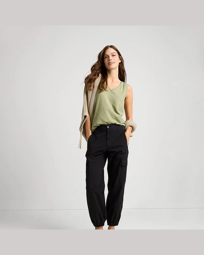 Lands' End Popeline-Cargohose, Damen, GrÃ¶ÃŸe regular, Schwarz, Baumwolle, by Schwarz