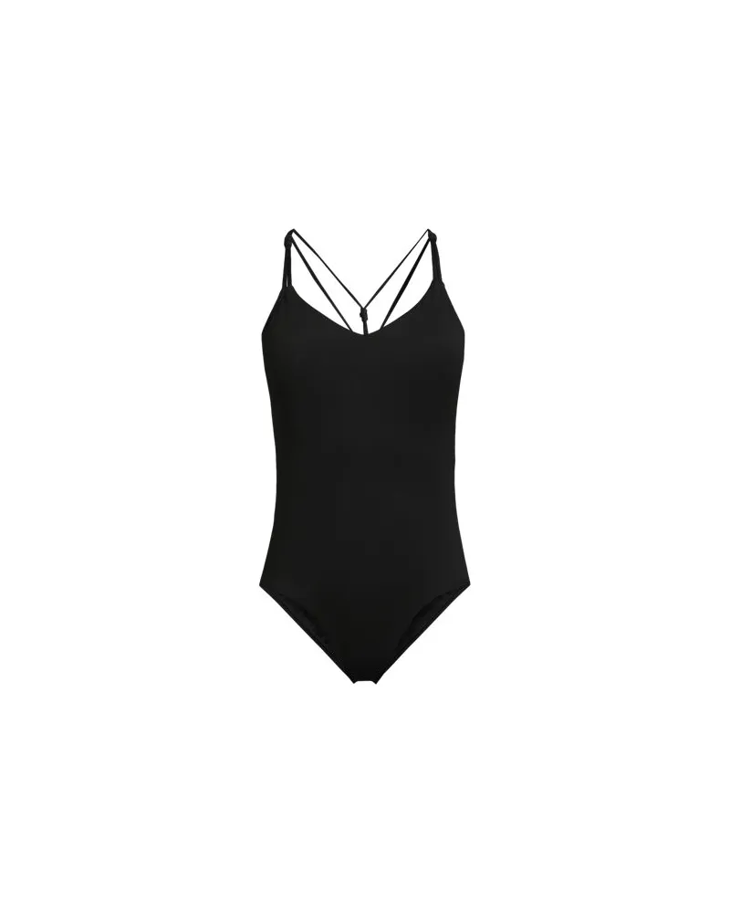 Lands' End Komfort-Badeanzug mit V-Ausschnitt und gekreuzten Trägern, Damen, Größe regular, Schwarz, Polyester-Mischung/Nylon-Mischung, by Schwarz