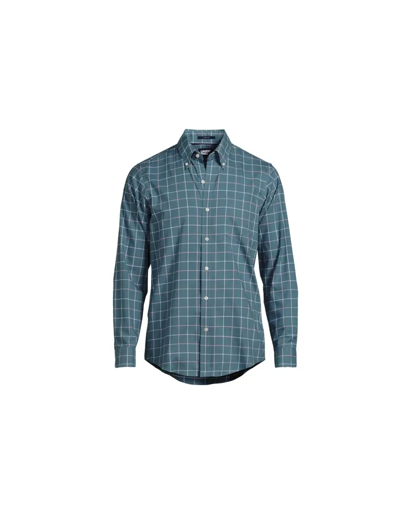 Lands' End Bügelleichtes Twill-Hemd, Tailored Fit, Herren, Größe:48-50 regular, Blau, Baumwolle, by Blau