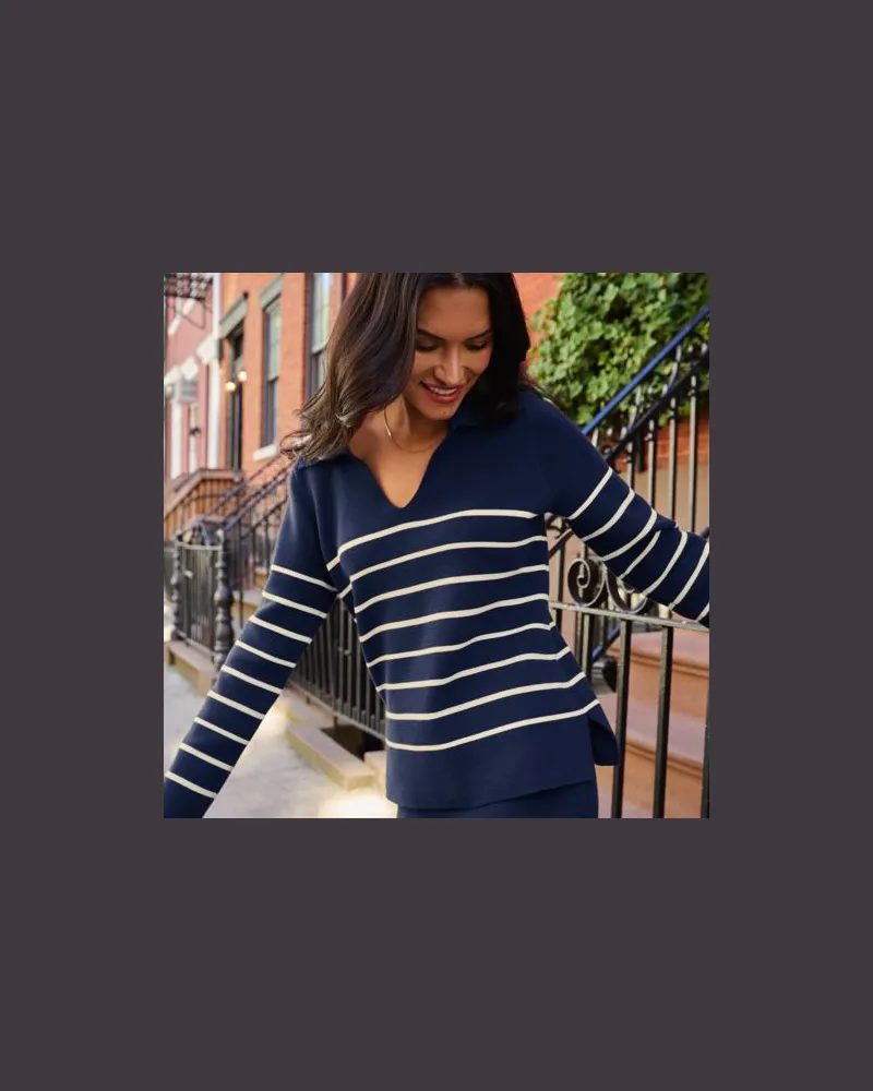 Lands' End Feinstrick-Polopullover, Damen, Größe:32-34 regular, Blau, Baumwolle, by Blau