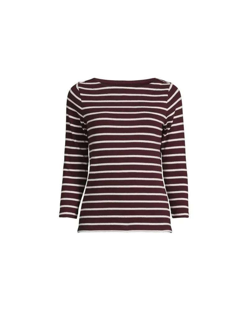 Lands' End Gestreiftes Baumwollshirt mit 3/4-Ärmeln, Damen, Größe regular, Rot, Baumwolle, by Rot