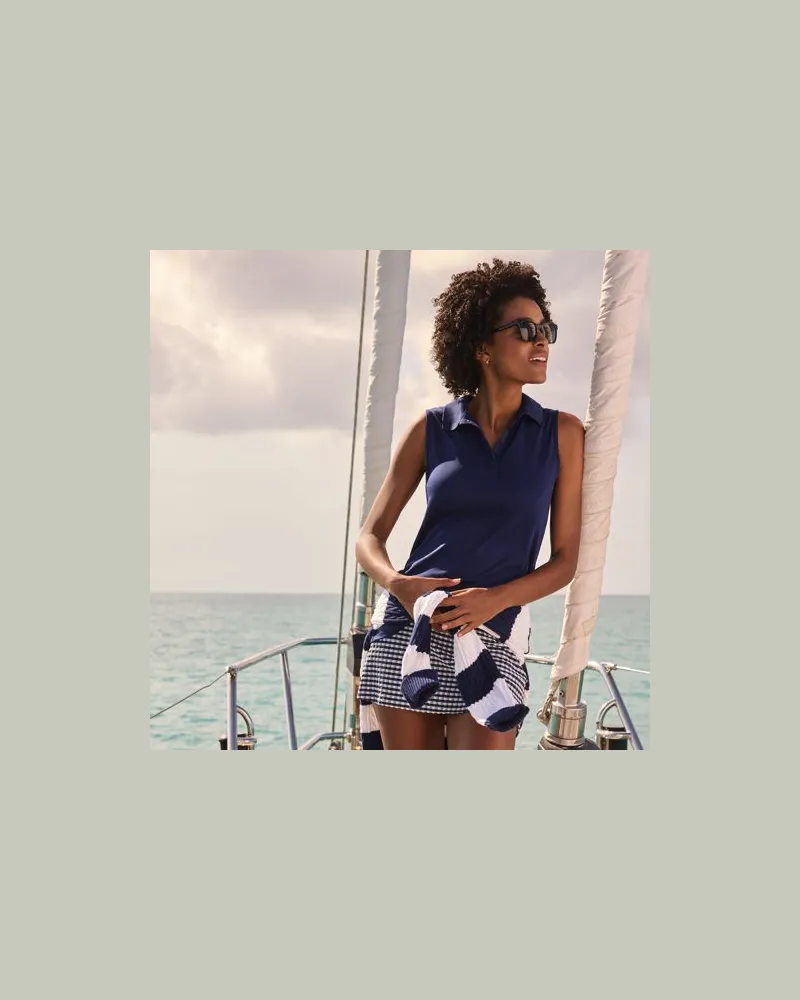 Lands' End Ärmelloses Supima-Poloshirt, Damen, Größe regular, Blau, Baumwolle, by Blau