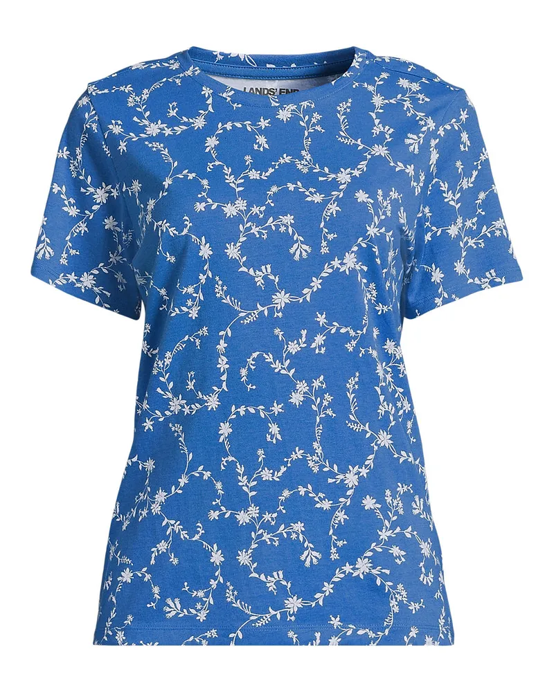 Lands' End Supima Kurzarm-Shirt mit rundem Ausschnitt, Damen, Größe regular, Blau, Baumwolle, by Blau