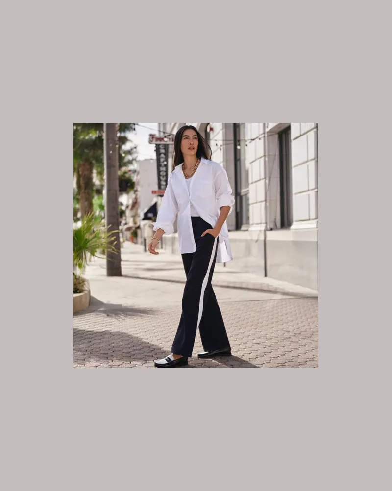 Lands' End Gerade Jerseyhose mit Kontraststreifen, Damen, Größe:32-34 petite, Schwarz, Baumwolle, by Schwarz