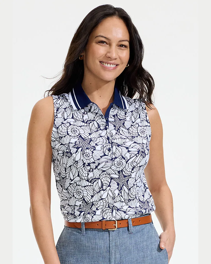 Lands' End Ärmelloses Supima-Poloshirt, Damen, Größe regular, Blau, Baumwolle, by Blau