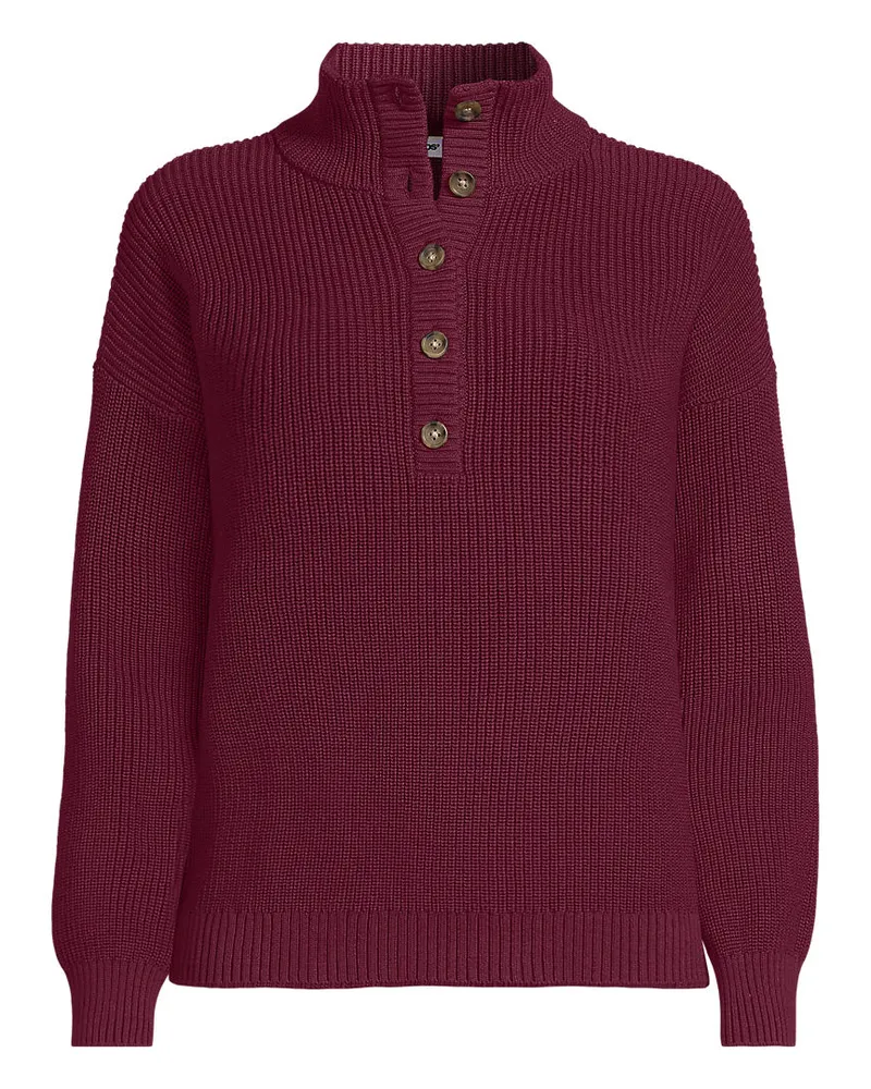 Lands' End Henley-Pullover Drifter mit Knopfreihe, Damen, Größe plus, Rot, Baumwolle, by Rot