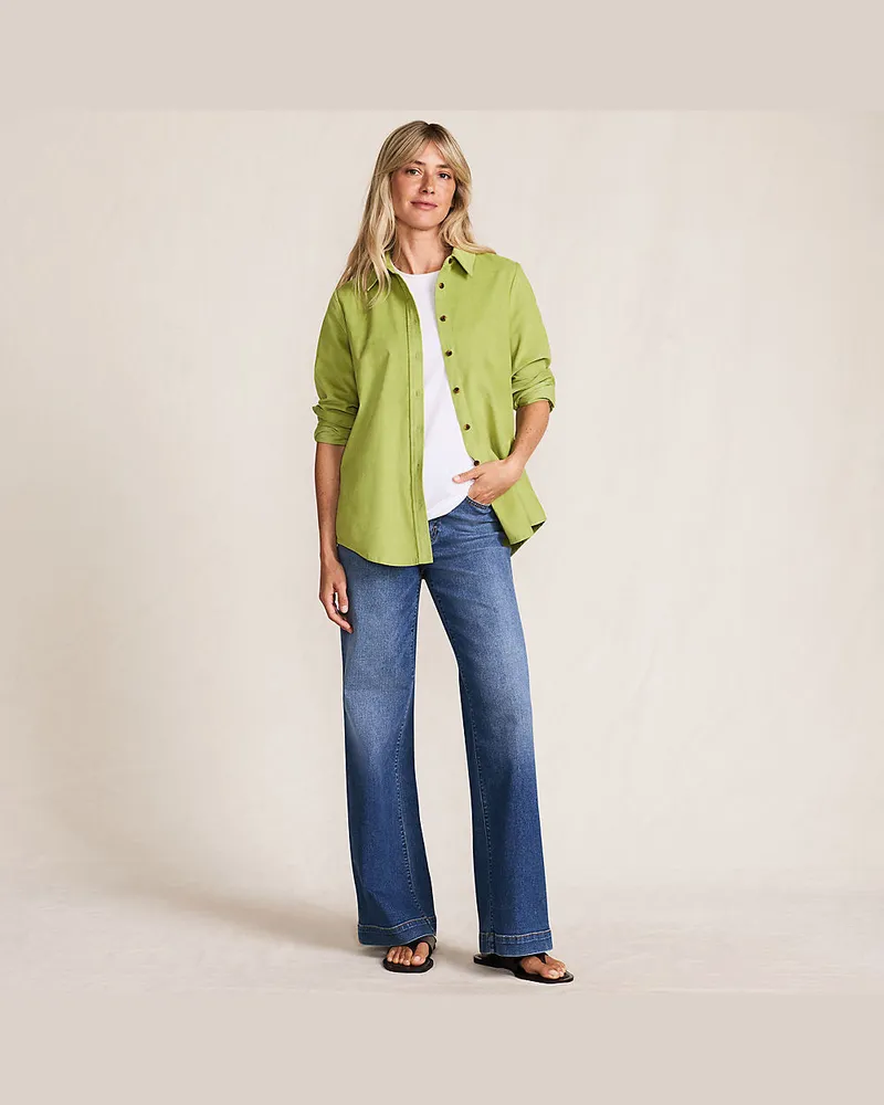 Lands' End Feincord-Hemdbluse, Damen, Größe regular, Grün, Baumwolle, by Grün