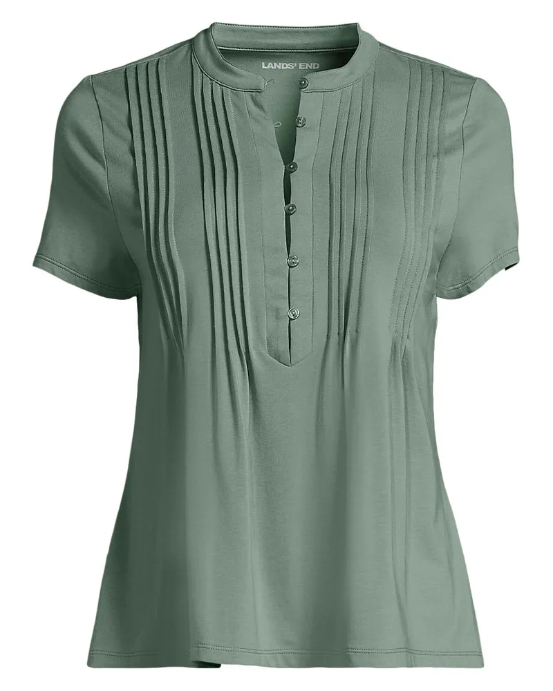 Lands' End KurzÃ¤rmeliges Biesenshirt aus Baumwolle/Modal-Mix, Damen, GrÃ¶ÃŸe regular, GrÃ¼n, Baumwoll-Mischung/Baumwolle Modal, by Grã¼n