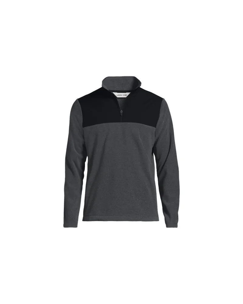 Lands' End Anyweather Fleece-Pullover mit Zipper und Kragen-/Schulterpasse, Herren, Größe:48-50 regular, Schwarz, Polyester, by Schwarz