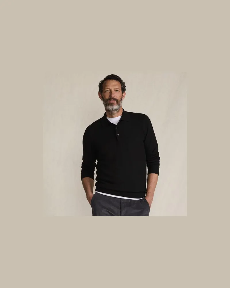 Lands' End Merino-Polopullover, Herren, Größe:44-46 regular, Schwarz, Wolle, by Schwarz
