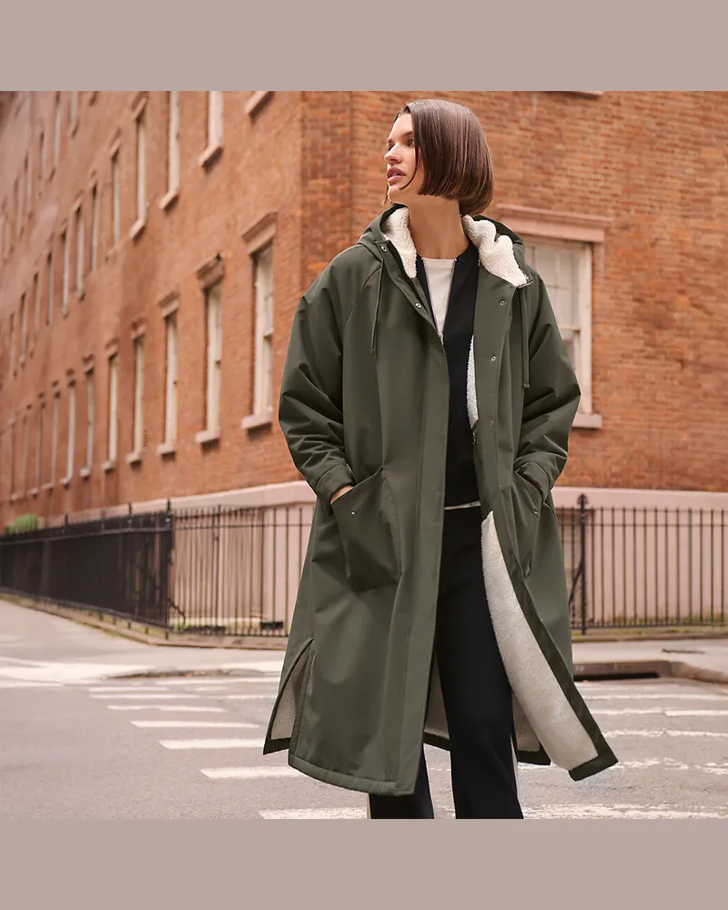 Lands' End Umziehmantel mit Teddyfutter, Damen, Größe regular, Grün, Polyester, by Grün