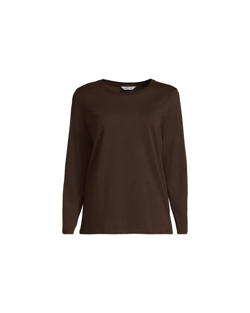 Lands' End Langärmeliges Supima-Shirt mit Rundausschnitt, Damen, Größe:44-46 petite, Braun, by Braun