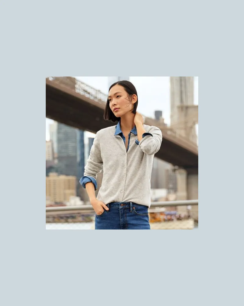 Lands' End Kaschmir-Cardigan mit rundem Ausschnitt, Damen, Größe:32-34 petite, Grau, Kaschmir, by Grau