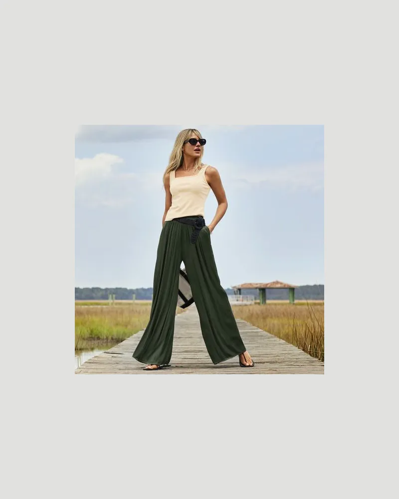 Lands' End Fließende Palazzo-Hose, Damen, Größe:40-42 regular, Grün, Polyester, by Grün