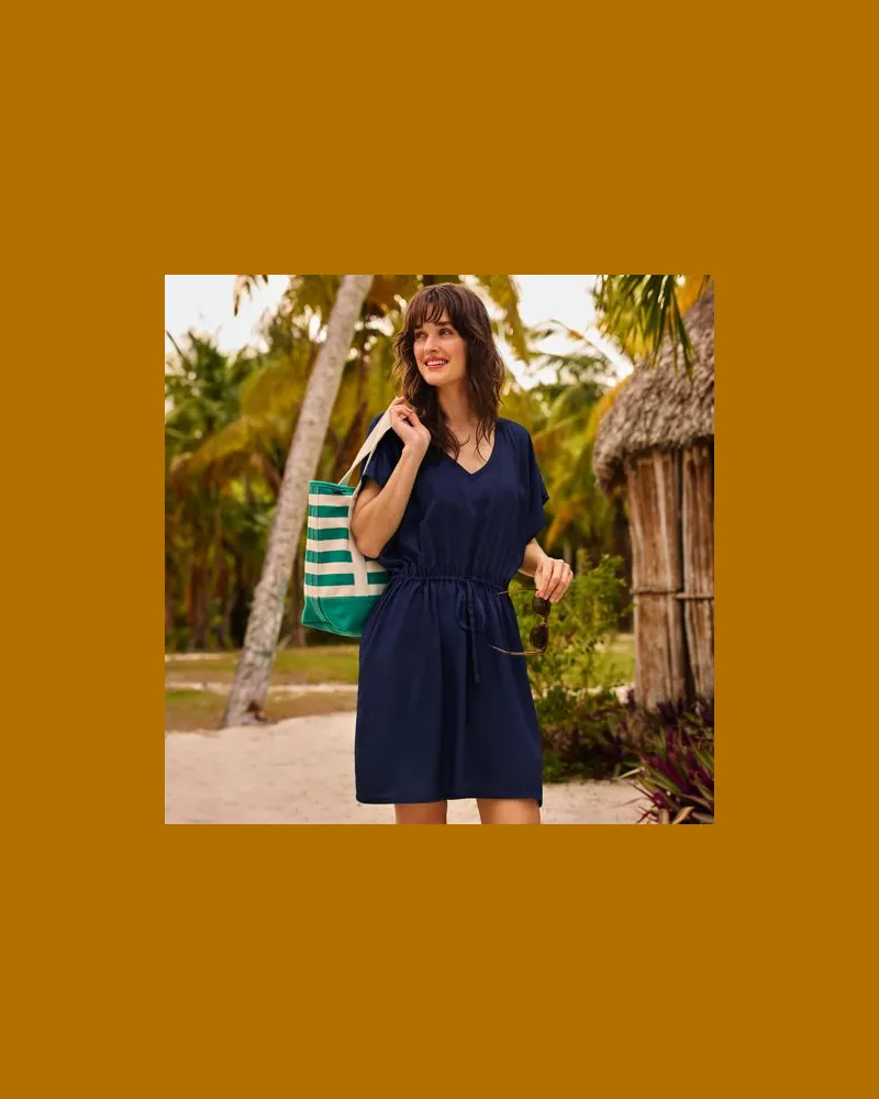 Lands' End Kaftan-Strandkleid, Damen, Größe:44-46 regular, Blau, Baumwolle Modal, by Blau