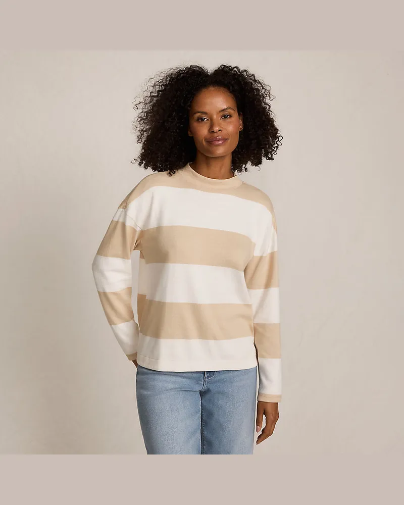 Lands' End Baumwollshirt Maritim Gestreift mit langen Ärmeln, Damen, Größe regular, Beige, Baumwolle, by Beige