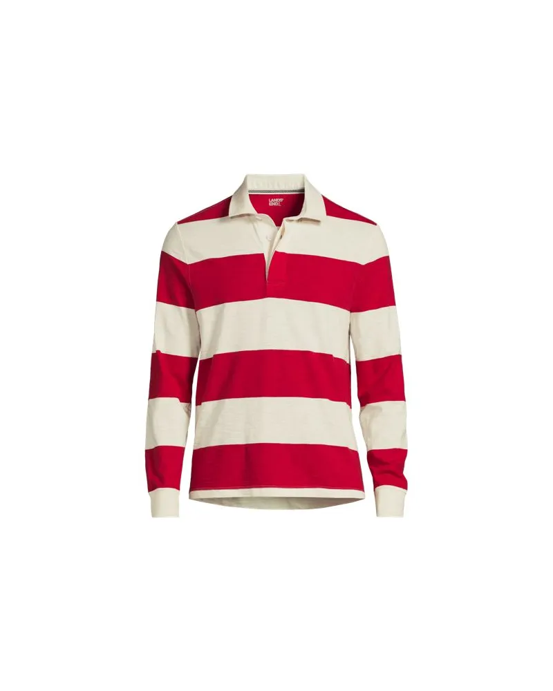 Lands' End Langärmeliges Flammgarn-Rugbyshirt, Herren, Größe regular, Rot, Baumwolle, by Rot