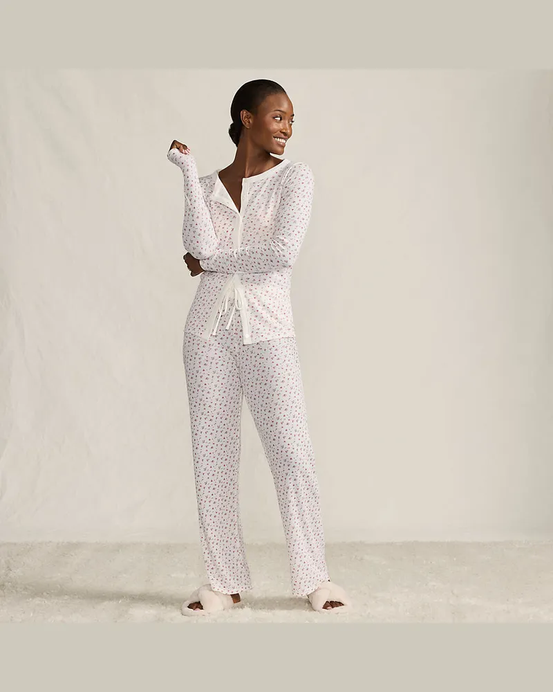Lands' End Gemustertes Pyjama-Set, Damen, Größe regular, Pink, Polyester/Viskose/Polyester-Mischung, by Pink