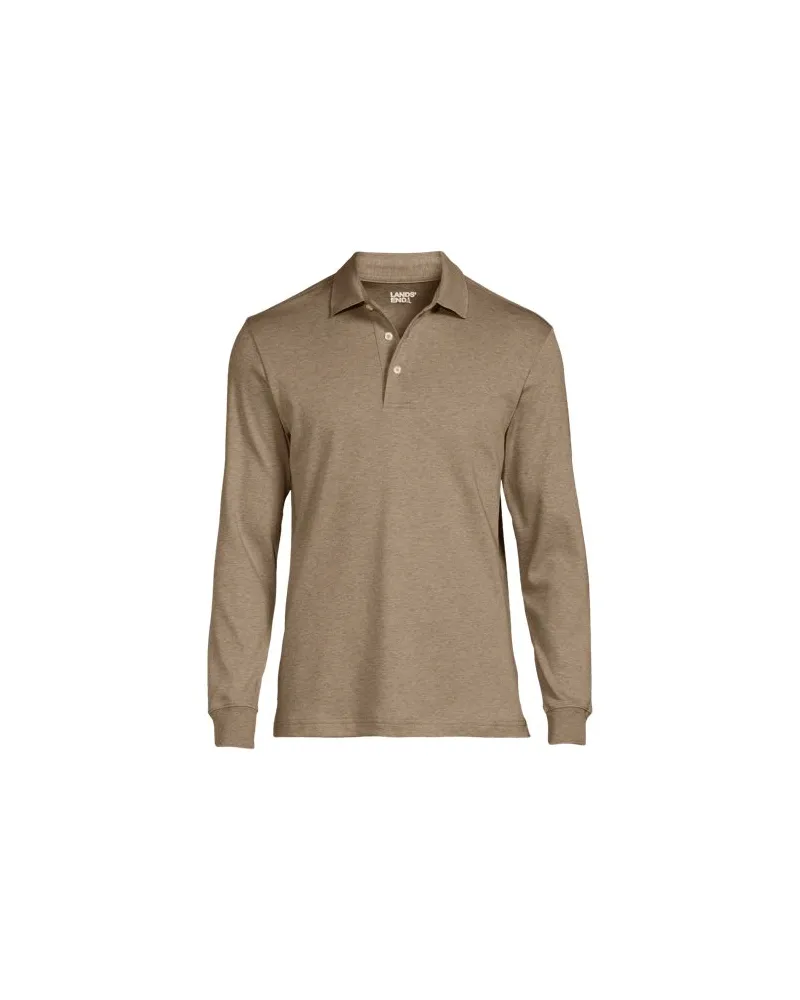 Lands' End Supima Langarm-Polo, Classic Fit, Herren, Größe:44-46 regular, Beige, Baumwolle, by Beige