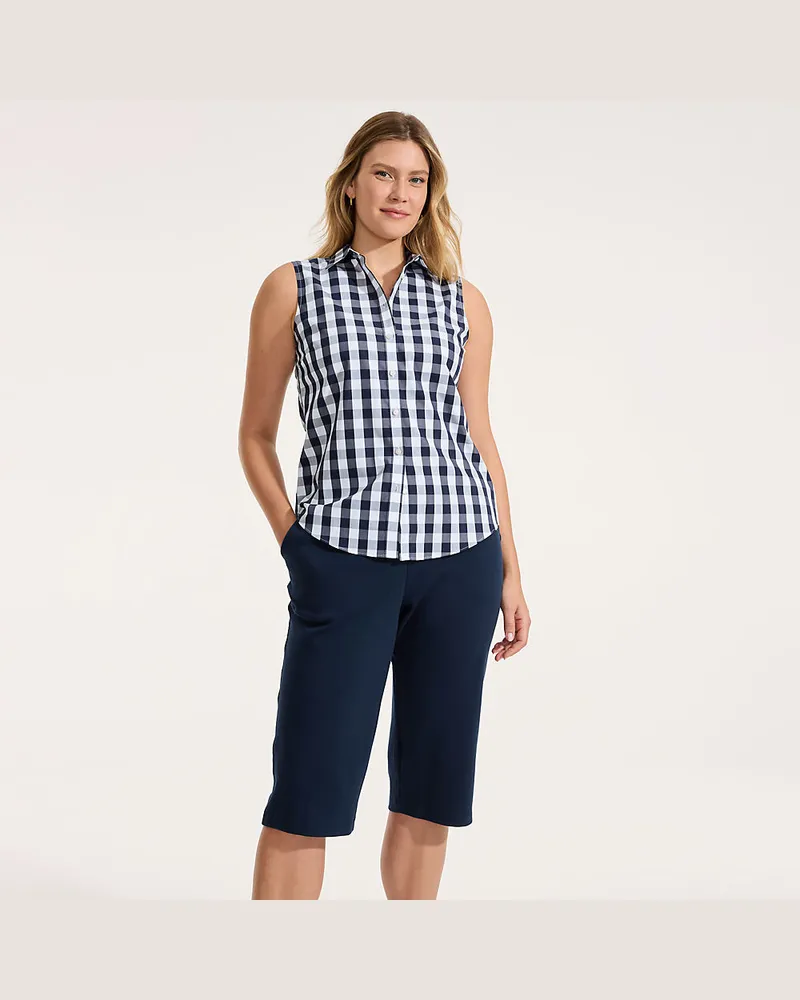 Lands' End Sport Knit Caprihose, Damen, Größe regular, Blau, Baumwolle, by Blau