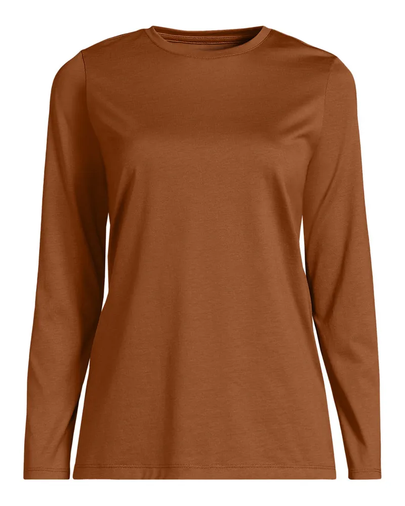 Lands' End Supima-Shirt, Langarm, Damen, Größe petite, Orange, Baumwolle, by Orange