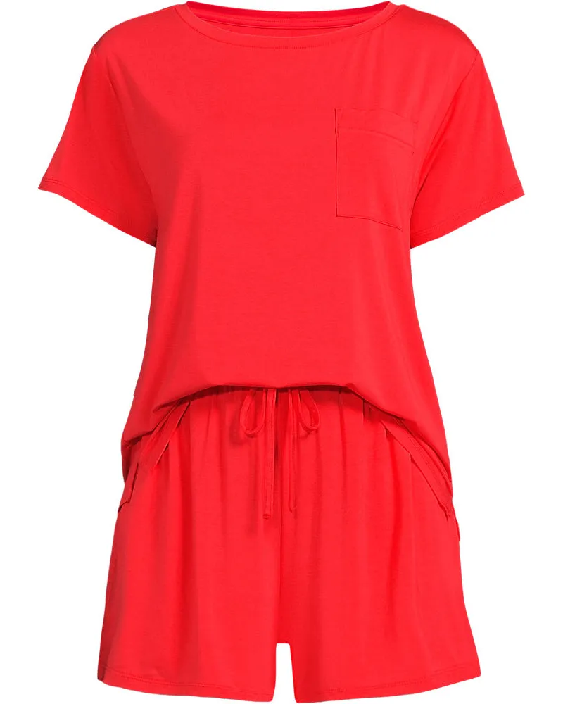 Lands' End Kühlendes Pyjama-Set mit Shorts, Damen, Größe regular, Rot, Elasthan/Viskose-Mischung, by Rot