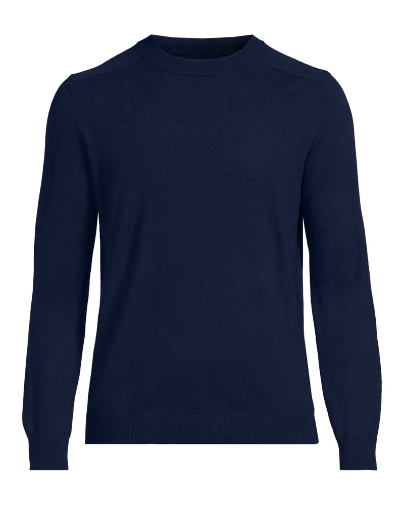 Lands' End Merino-Rundhalspullover, Herren, Größe regular, Blau, Wolle, by Blau