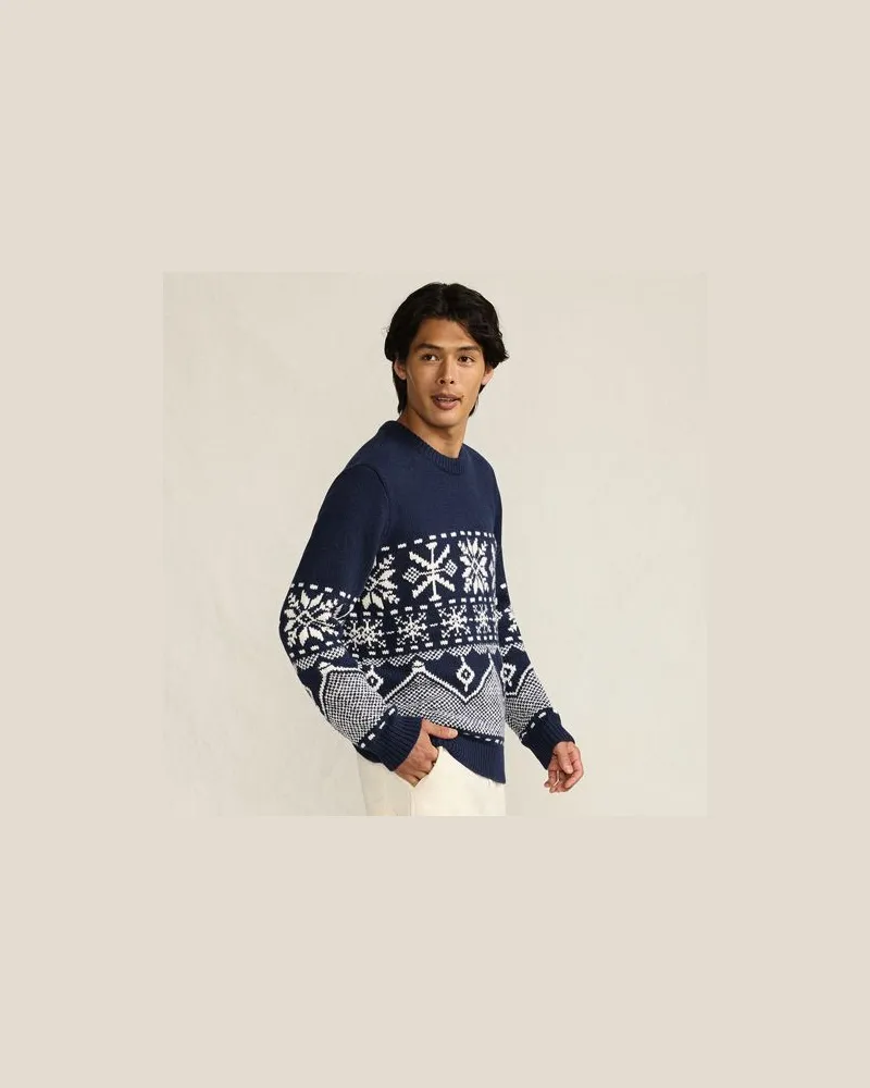 Lands' End Weihnachtspullover mit Schneeflocken-Motiv, Herren, Größe:52-54 regular, Blau, Baumwoll-Mischung/Woll-Mischung/Nylon-Mischung, by Blau