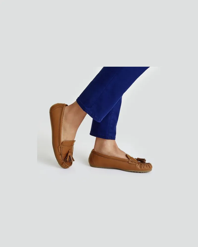 Lands' End Tassel-Loafer im Autoschuh-Design, Damen, Größe regular, Beige, by Beige