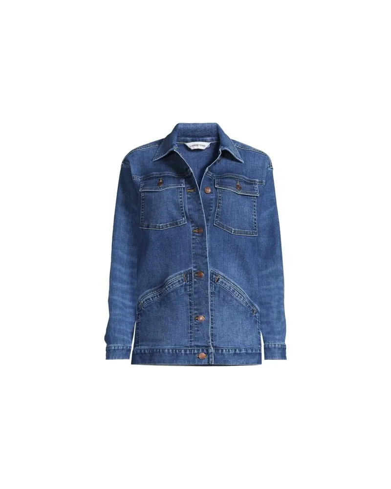Lands' End Trucker-Jeansjacke, oversized, Damen, Größe regular, Blau, Baumwoll-Mischung/Polyester-Mischung, by Blau
