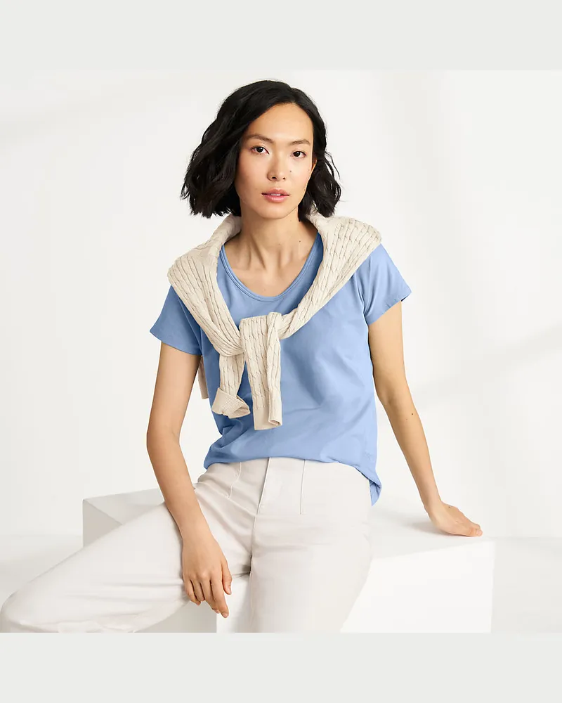 Lands' End Shirt aus Baumwolle/Modal-Mix mit Ballett-Ausschnitt, Damen, GrÃ¶ÃŸe regular, Blau, Baumwolle Modal, by Blau