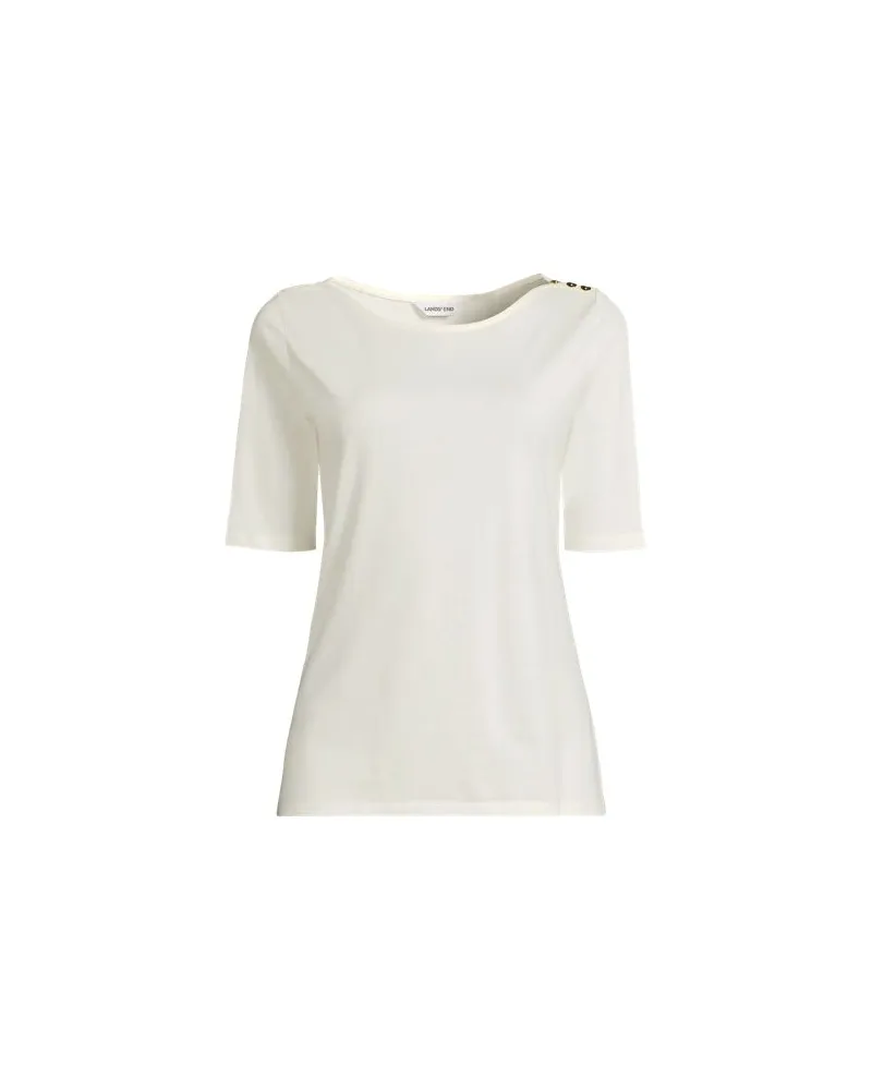 Lands' End Supima® T-Shirt mit U-Boot-Ausschnitt und geknöpfter Schulter, Damen, Größe petite, Weiß, Baumwolle, by Weiß