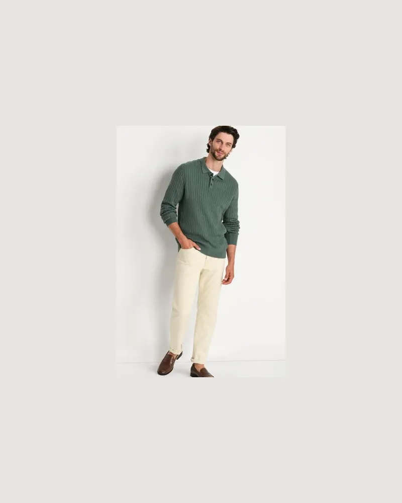 Lands' End Zopfstrick-Pullover mit Polokragen, Herren, Größe:56-58 regular, Grün, Baumwolle, by Grün