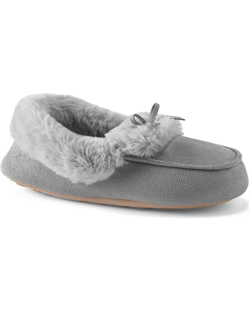 Lands' End Mokassin-Slipper in Veloursleder-Optik, Damen, Größe regular, Grau, Polyester, by Grau