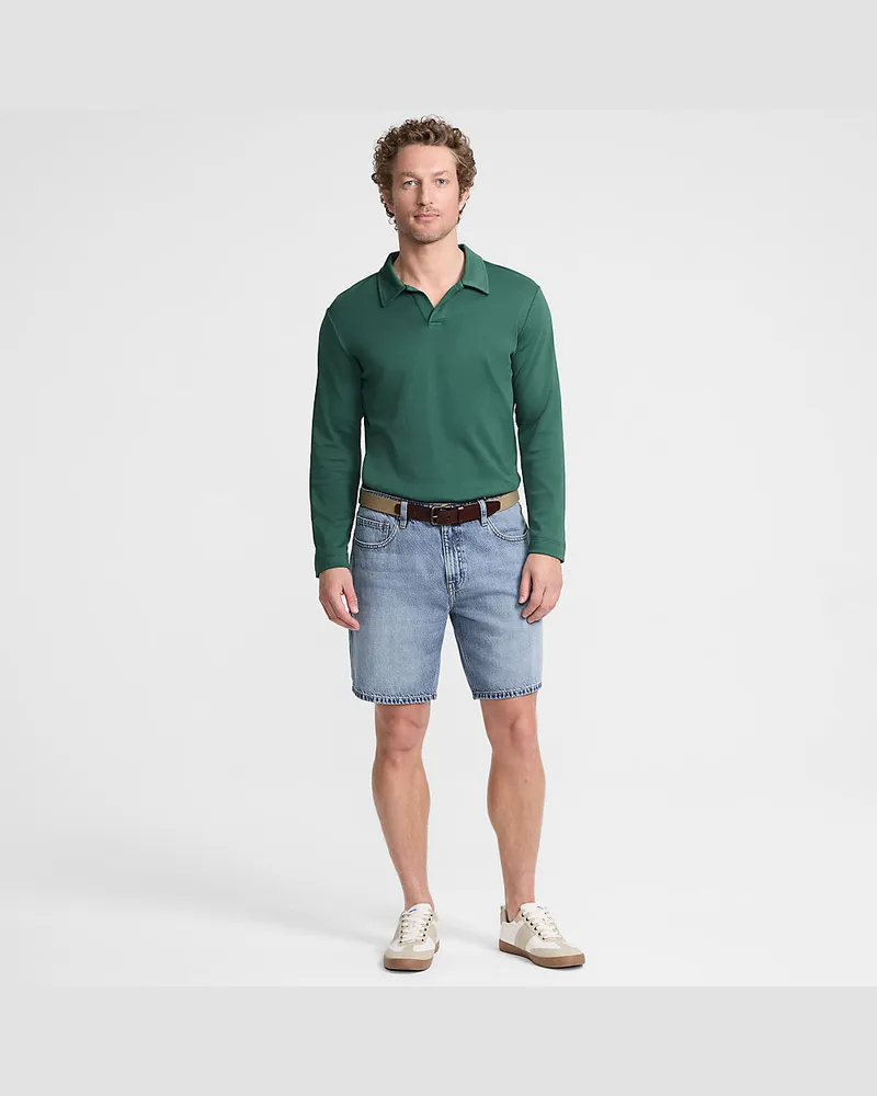 Lands' End Soft Comfort Jeans-Shorts im Leinenmix, Herren, Größe regular, Blau, Baumwolle/Leinen/Baumwoll-Mischung, by Blau