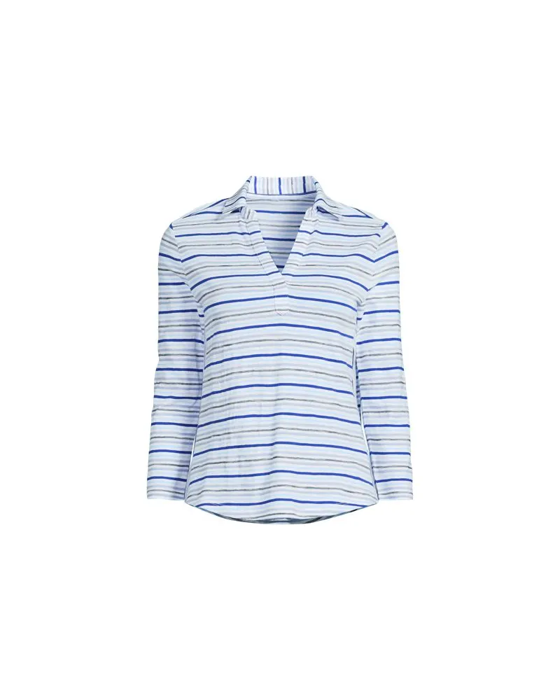 Lands' End Poloshirt mit 3/4-Ärmeln, Damen, Größe plus, Blau, Baumwolle, by Blau