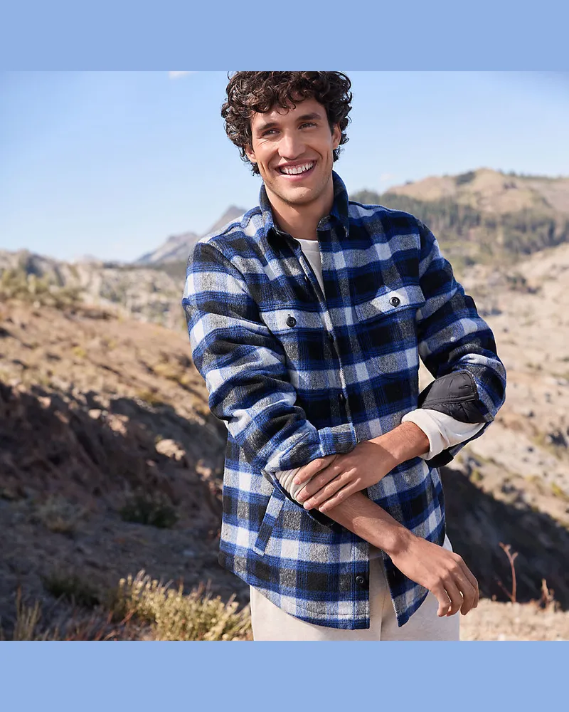 Lands' End Hemdjacke aus gebürstetem Flanell und Stepp, Herren, Größe regular, Grau, Woll-Mischung/Polyester-Mischung, by Grau