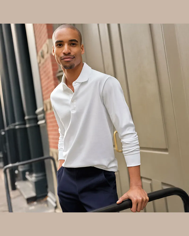 Lands' End Supima Langarm-Polo, Classic Fit, Herren, Größe tall, Weiß, Baumwolle, by Weiß
