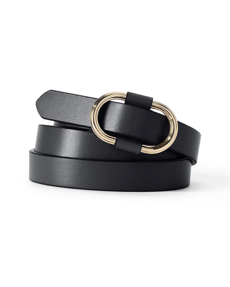 Lands' End Stufenlos verstellbarer schmaler Ledergürtel, Damen, Größe regular, Schwarz, Leder, by Schwarz