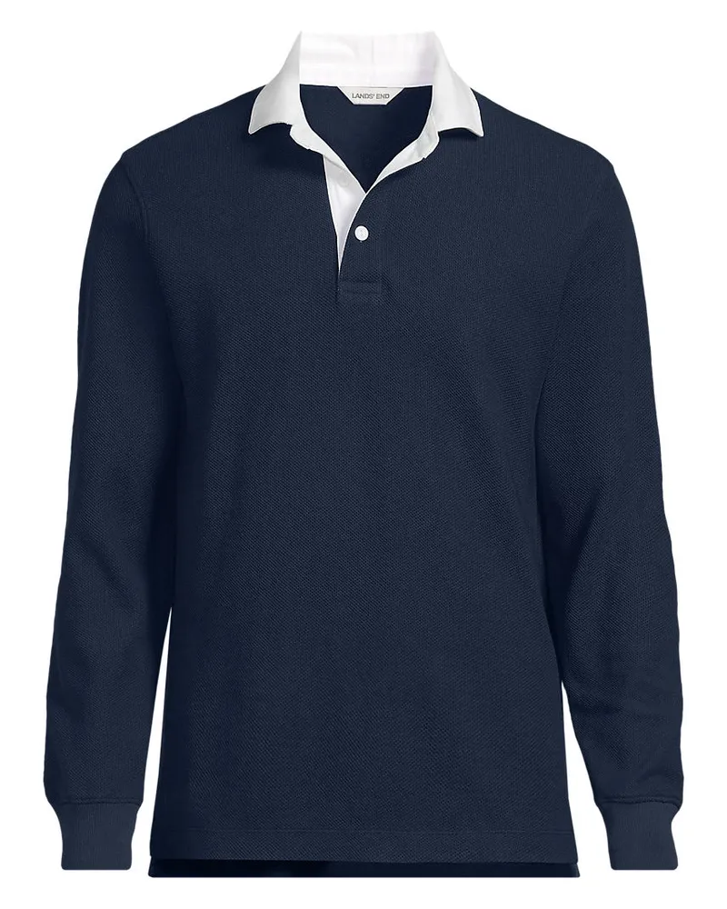 Lands' End Piqué-Rugby-Poloshirt, Herren, Größe regular, Blau, Baumwolle, by Blau