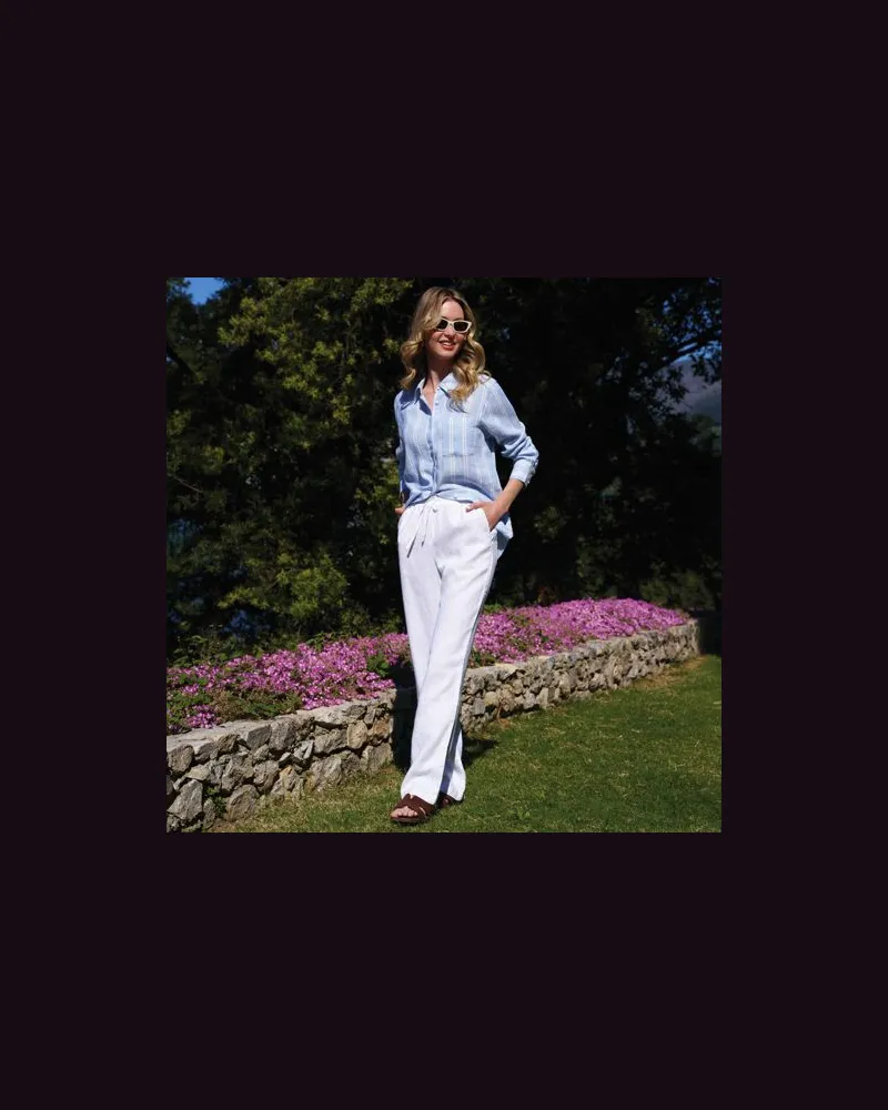 Lands' End Relaxte Premium Reinleinen-Schlupfhose, Damen, Größe petite, Weiß, Leinen, by Weiß