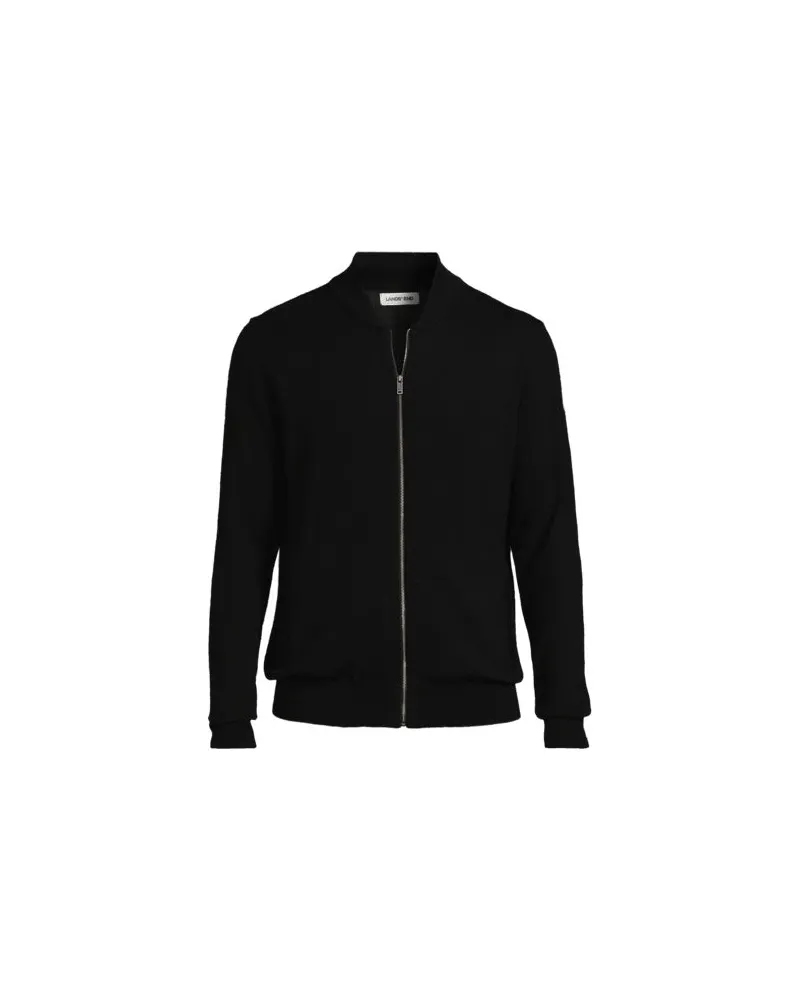 Lands' End Merino-Cardigan mit Reißverschluss, Herren, Größe:60 regular, Schwarz, Wolle, by Schwarz